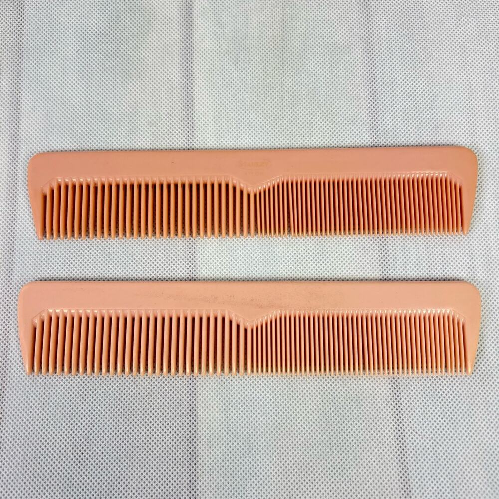 Stanley Vintage Nylon Comb Set of Two Peach Pink Made in USA Barber Hair Stylist